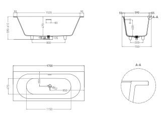 Ванна из искусственного камня Salini Ornella Axis Kit S-Stone 104723MRH 170x70см RAL снаружи
